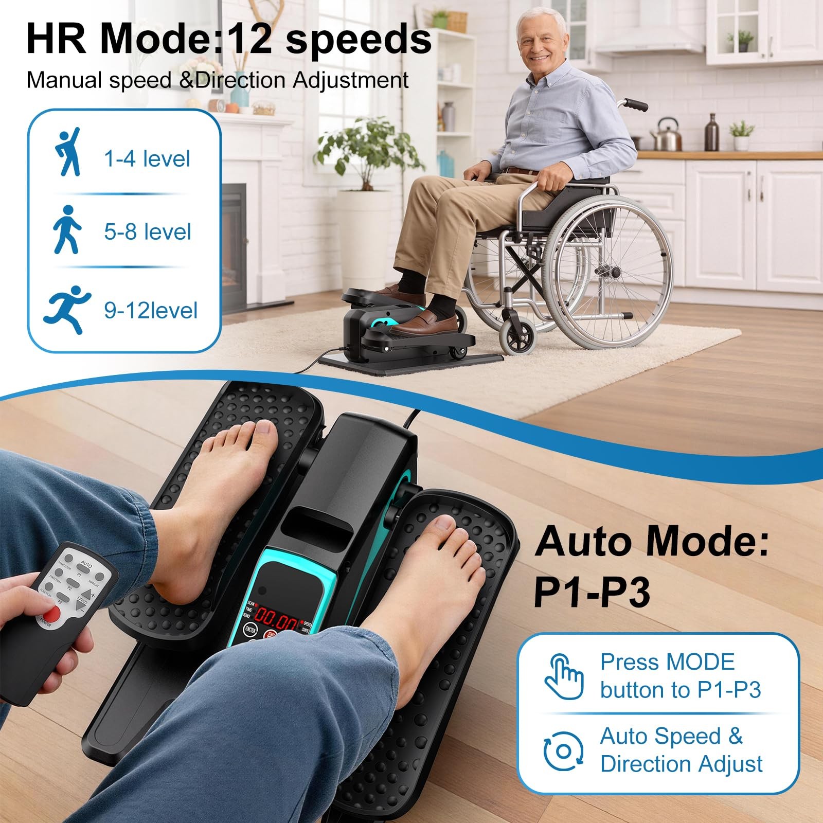 VIVURN-018 Under Desk Elliptical 12 Speed 5 Modes Mini Motorized Medium, Blue