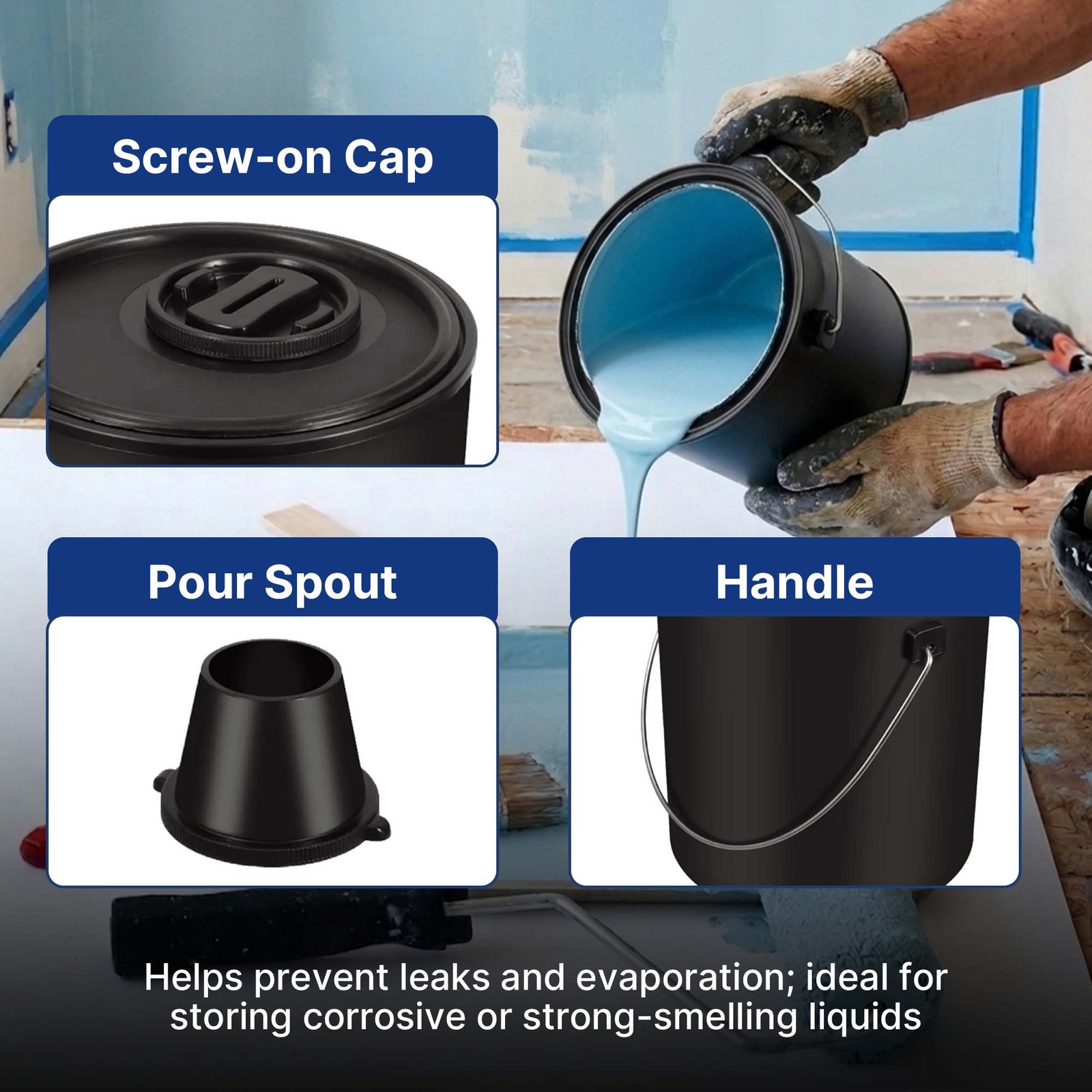 Plastic Paint Can Bucket 1 Gallon Pack of 2, w/Lid & Handle