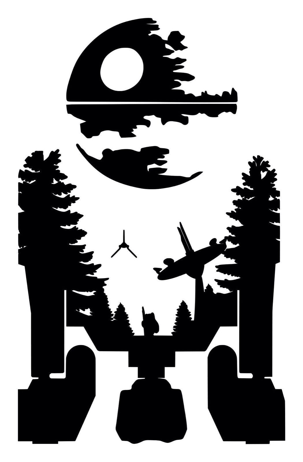 Star Wars R2-D2 Endor Death Star Silhouette Decal #3 4.5"x7" Choose Color
