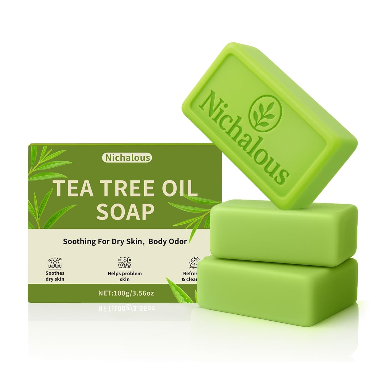 Nichalous 3PCS Tea Tree Soap, Tea Tree Relief Soap Bar, with Tea Tree Oil & Coco