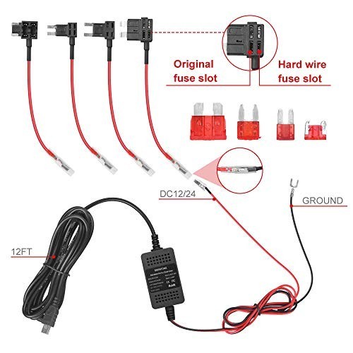 Universal Dash Cam Hardwire Kit Micro/Mini USB 12-24V to 5V
