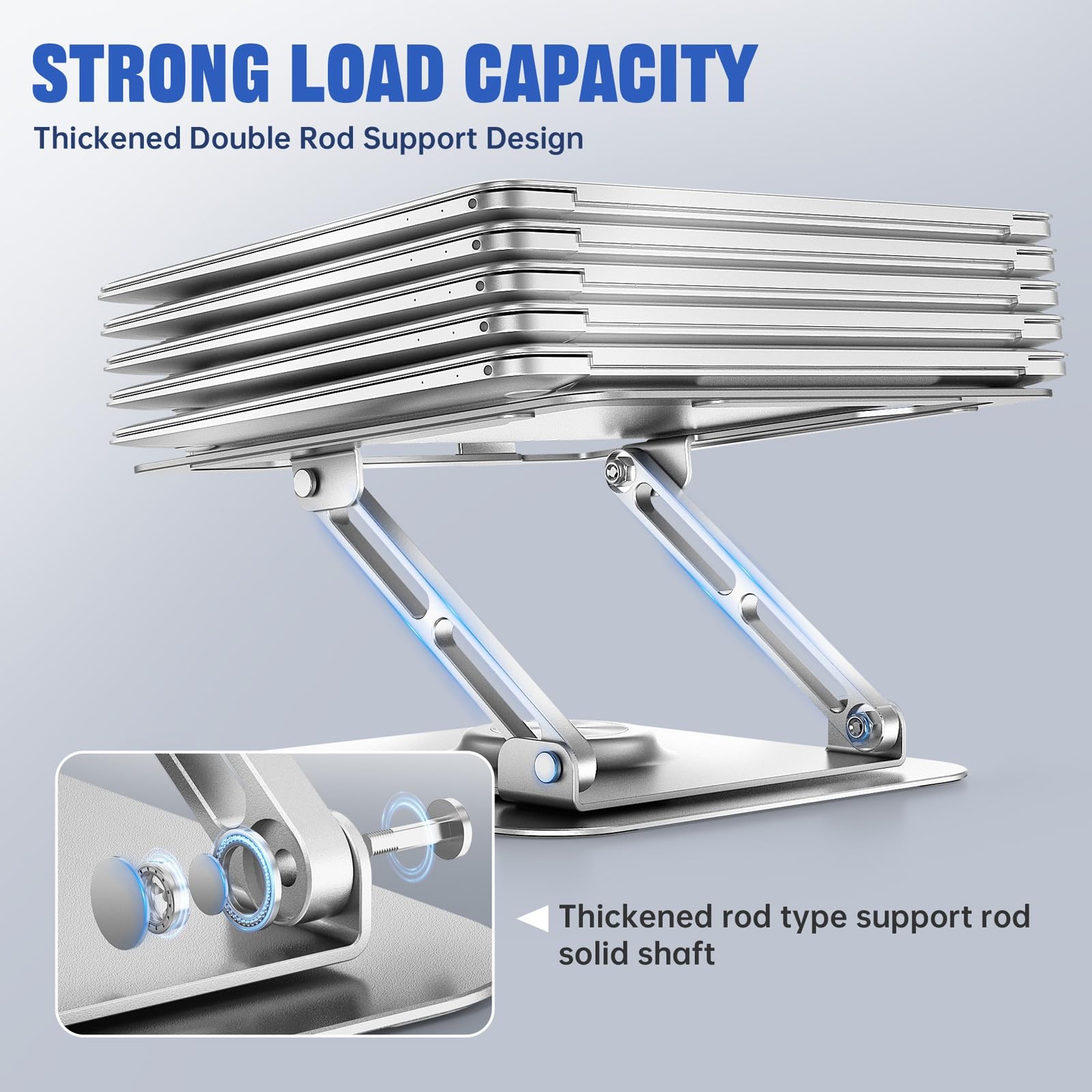 Adjustable Laptop Stand 360 Rotating Base Ergonomic Riser Foldable Silver