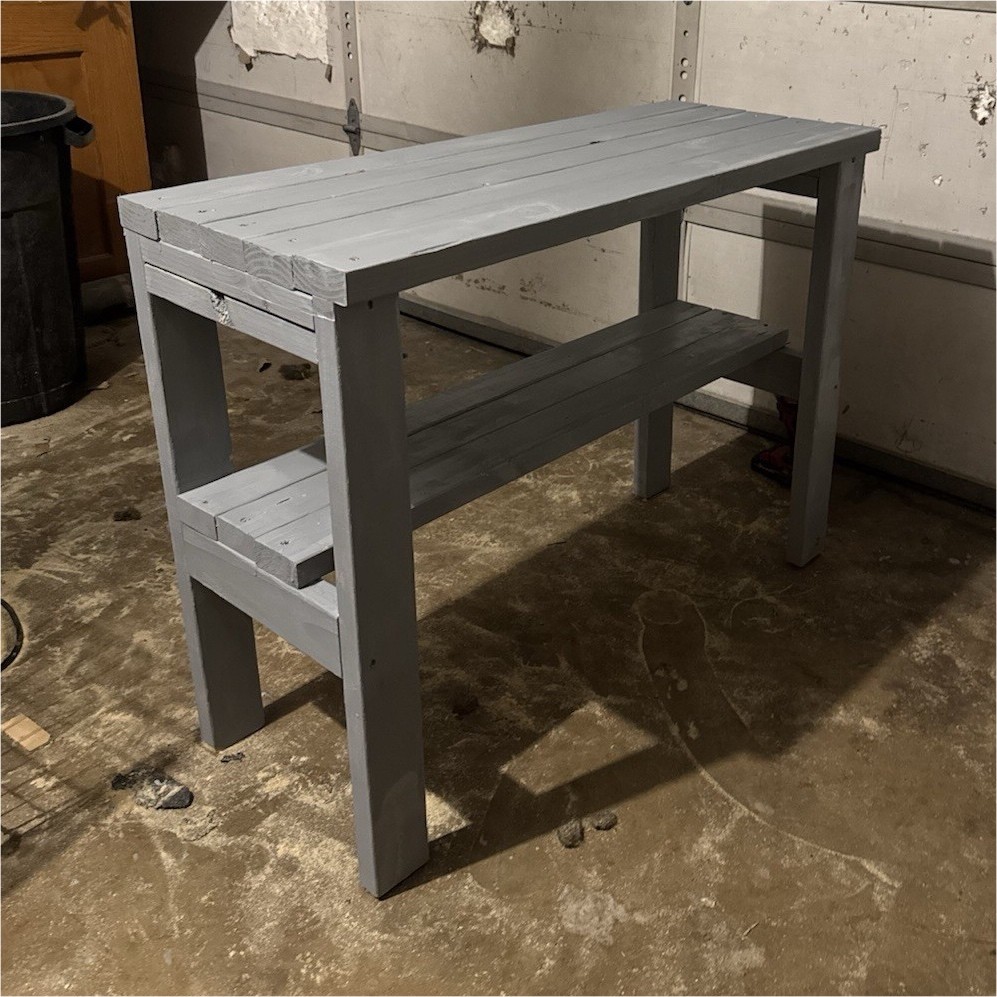 Gray Wooden Carpenter's Bench with Worktop and Shelf