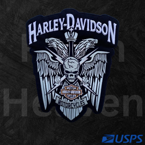 HARLEY DAVIDSON Skull Eagle Wing Large (12-inch) Embroidered Motorcycle Patch