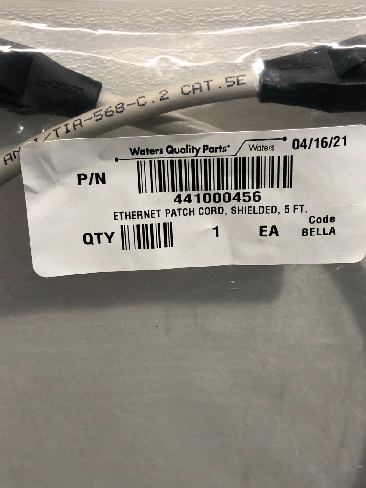 Waters PN 441000456 Ethernet Patch Cord Shielded 5FT