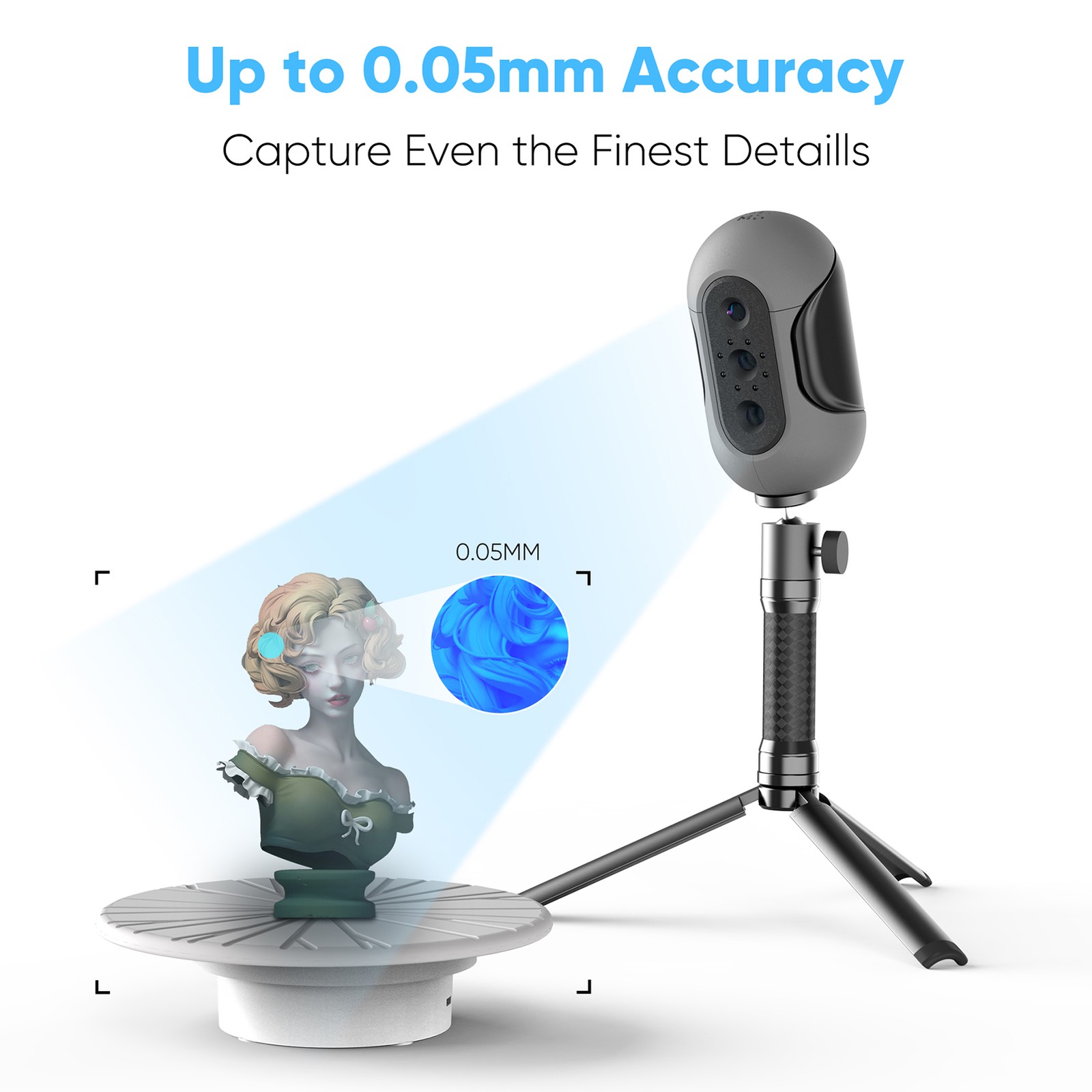3DMakerpro Mole Handheld 3D Scanner For 3D Printer 0.05mm Accuracy & 0.1mm UJAY