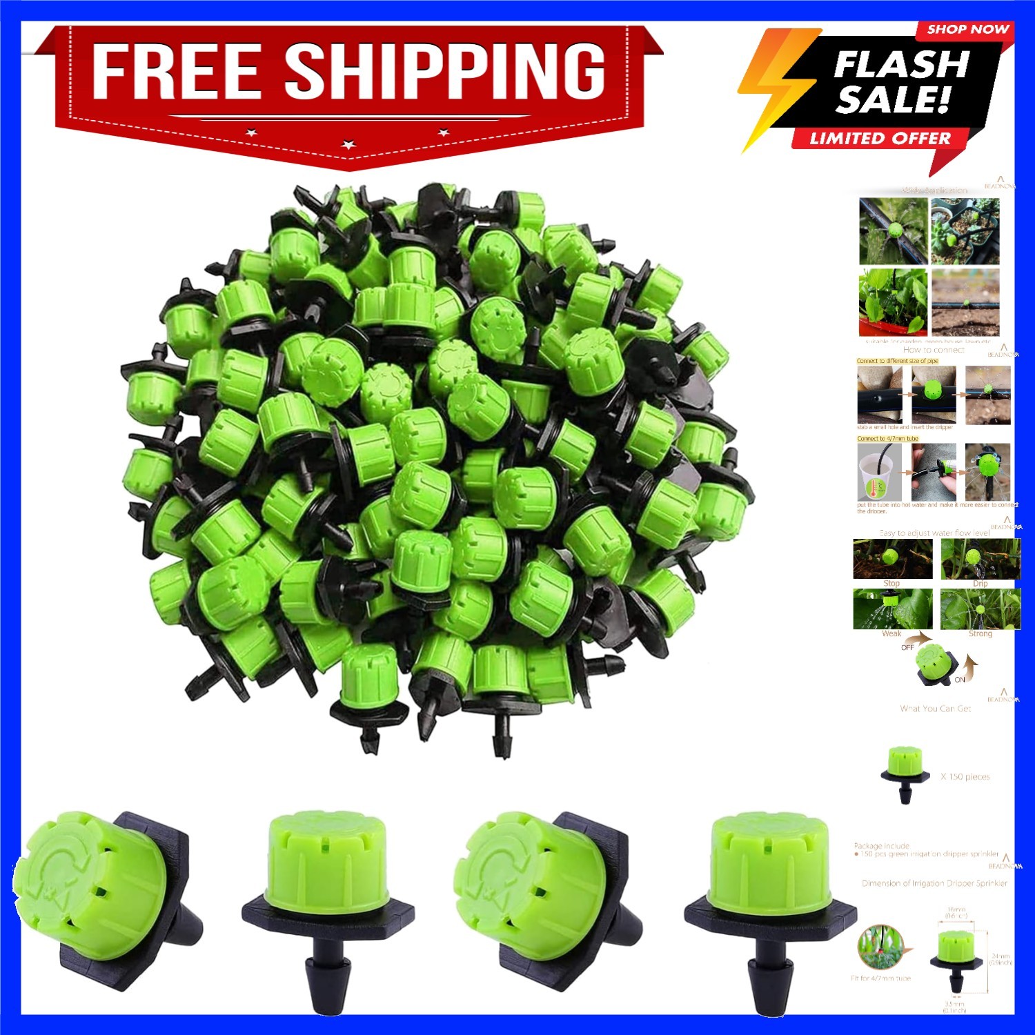 Drip Emitter 150 Pcs 360 Degree Adjustable Dripper Emitters for Drip Line 1/4...