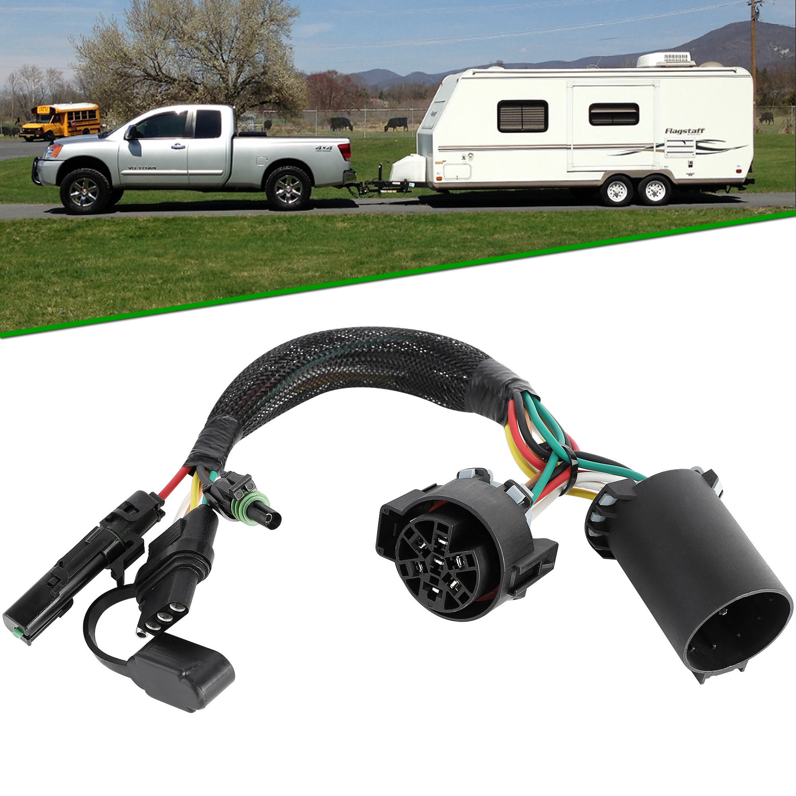 For Nissan Titan Titan XD Trailer Tow Light Bar Wire Harness 7 Way to 4 Pin Plug