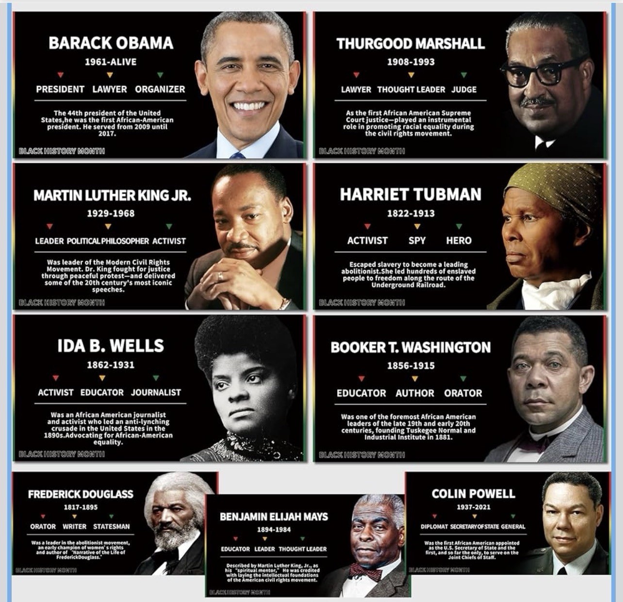 9 Posters Black History Month Posters Decor Black Popular People Poster 9x18”