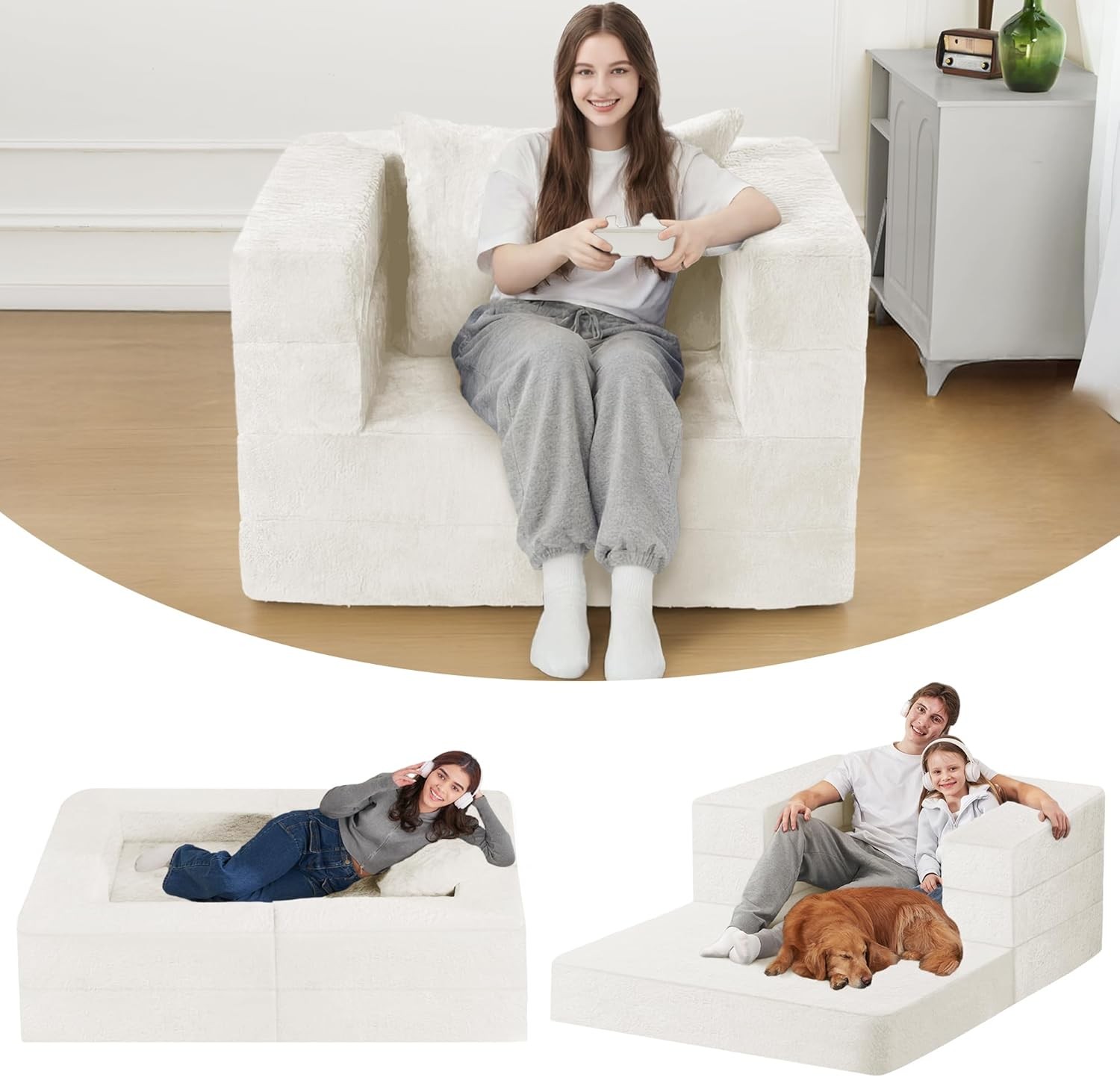 Futon Sofa Bed with Pillow, 3-in-1 Sleeper Sofa Bed with Removable Cover,