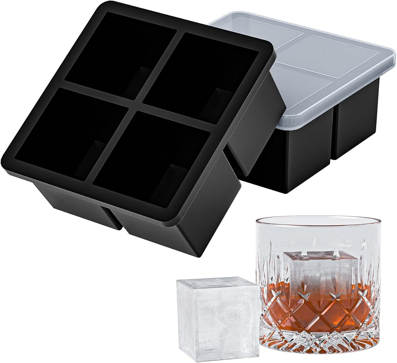 Bangp Large Ice Cube Tray for Whiskey,Silicone Ice Cube Trays 2 Pack,Large Ice C
