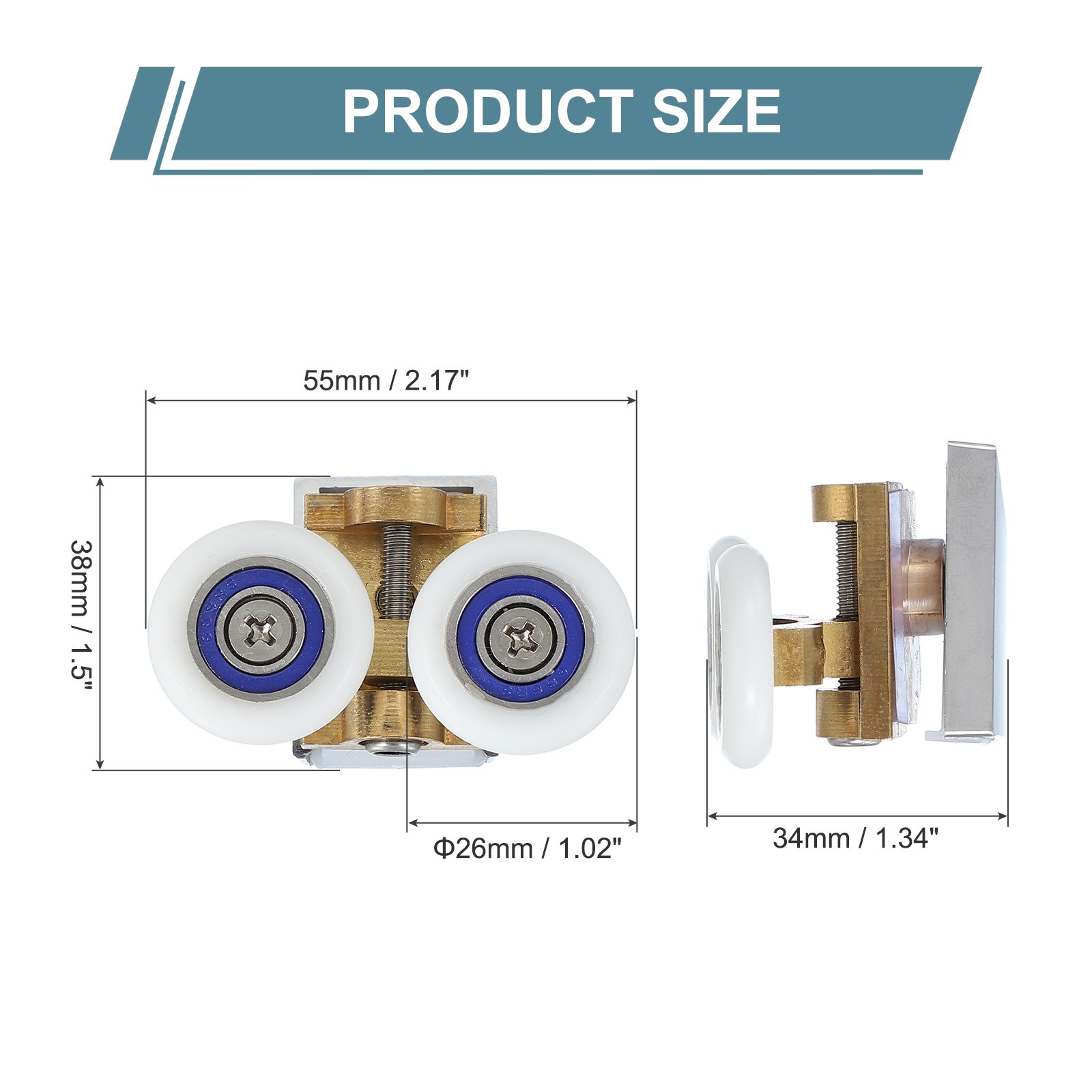 26mm Double Shower Door Rollers Copper Top Wheels Copper Tone