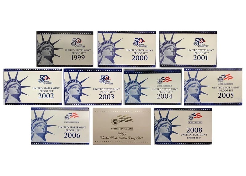 One 1999-2008 U.S. Mint Proof Sets OGP Box & COA Annual Sets