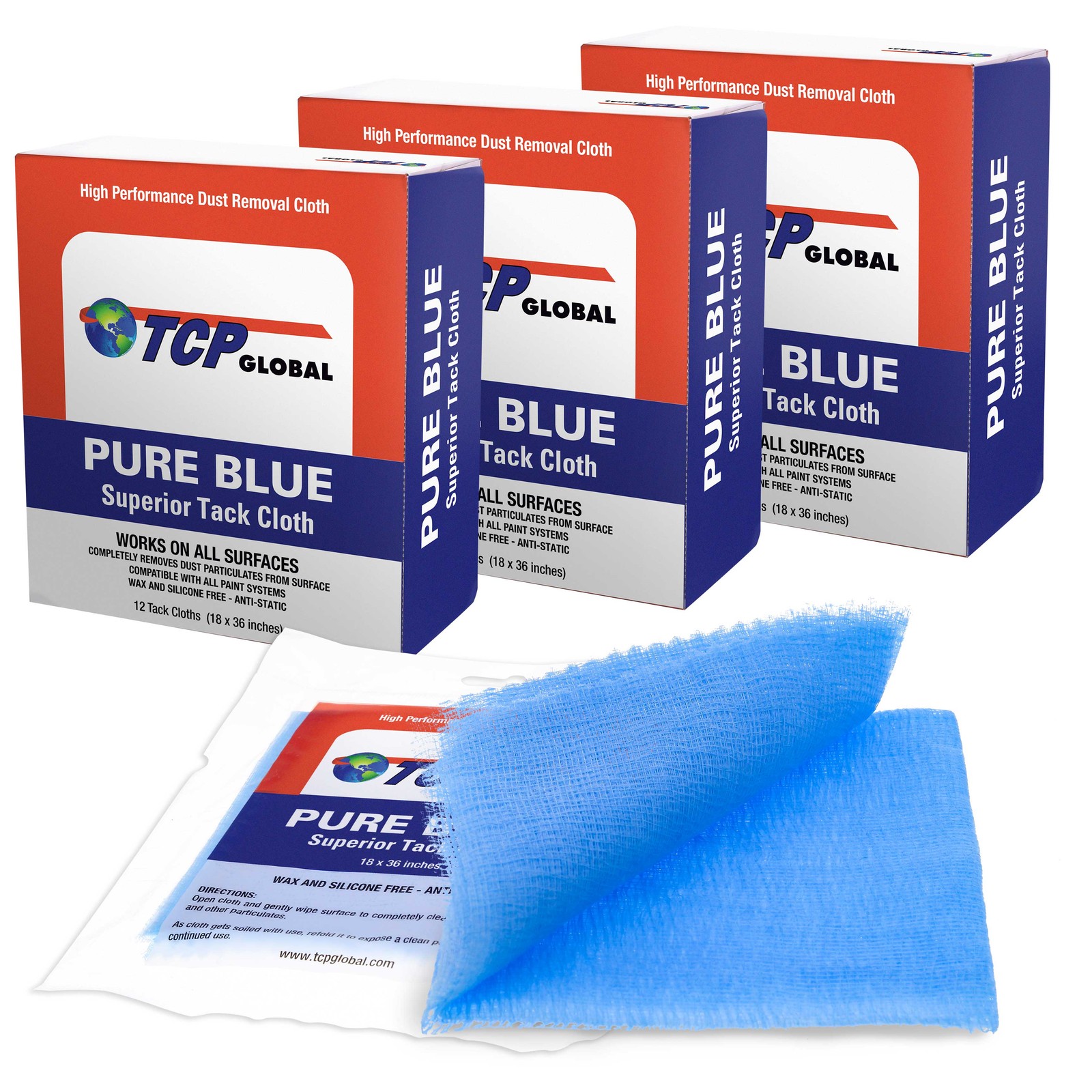 Blue Tack Cloths, Box of 36 - Wax Silicone Free Anti-Static Automotive Painters