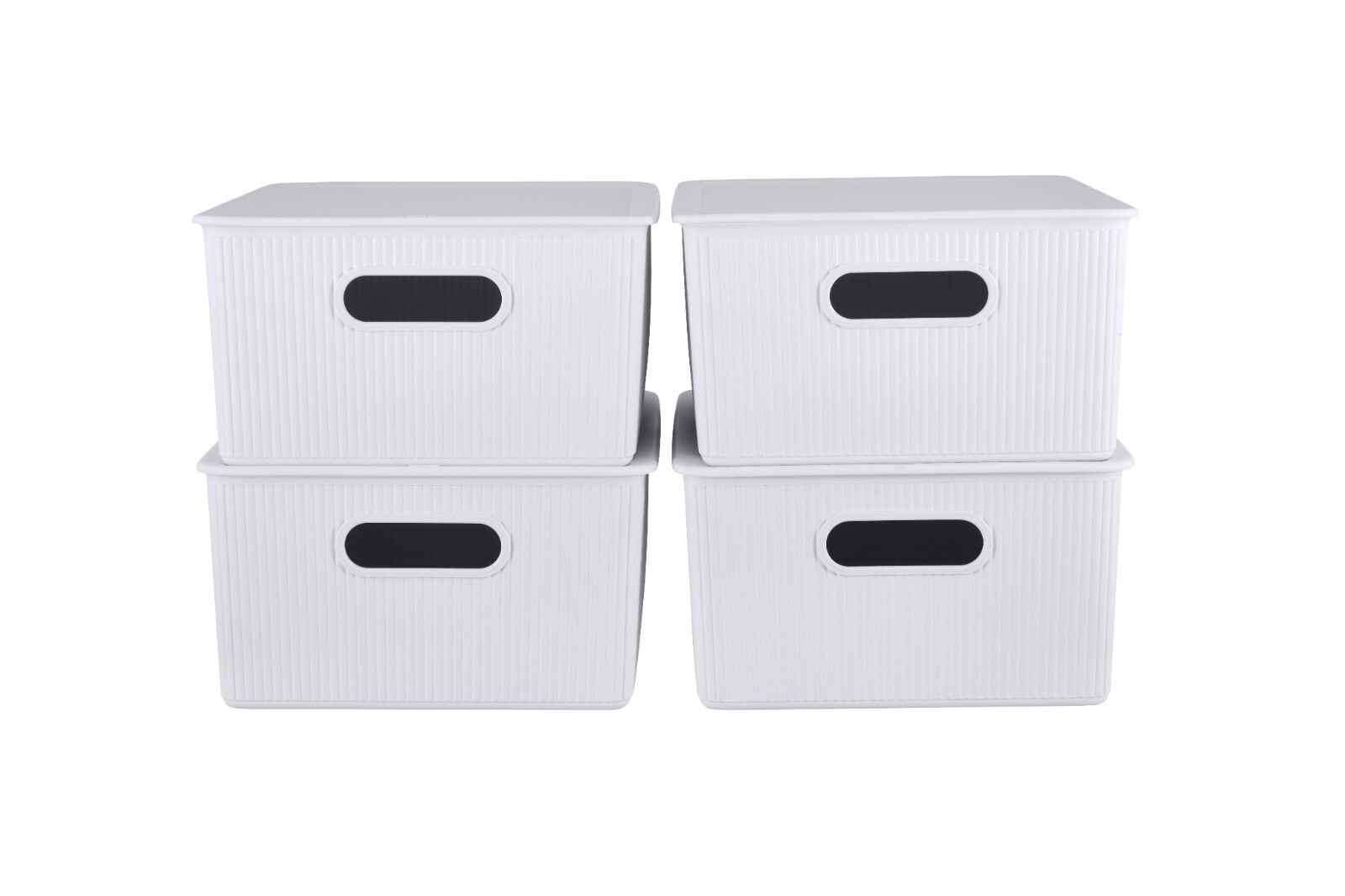 Superio 15L Medium White Smoke Ribbed Storage Bin with Lid, Plastic (2 Pack)