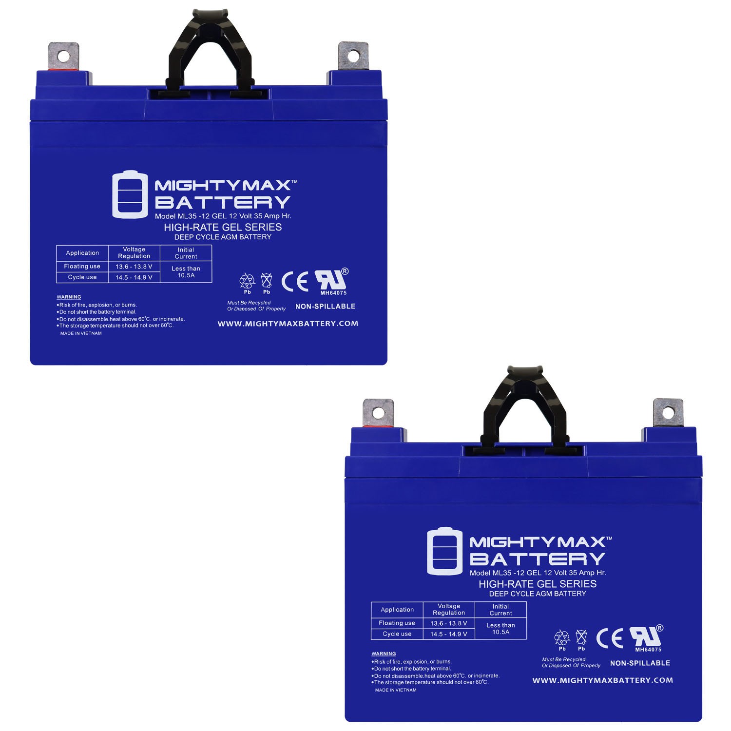 Mighty Max 12V 35AH GEL NB Battery Compatible with Xtreme Deep Cycle - 2 Pack