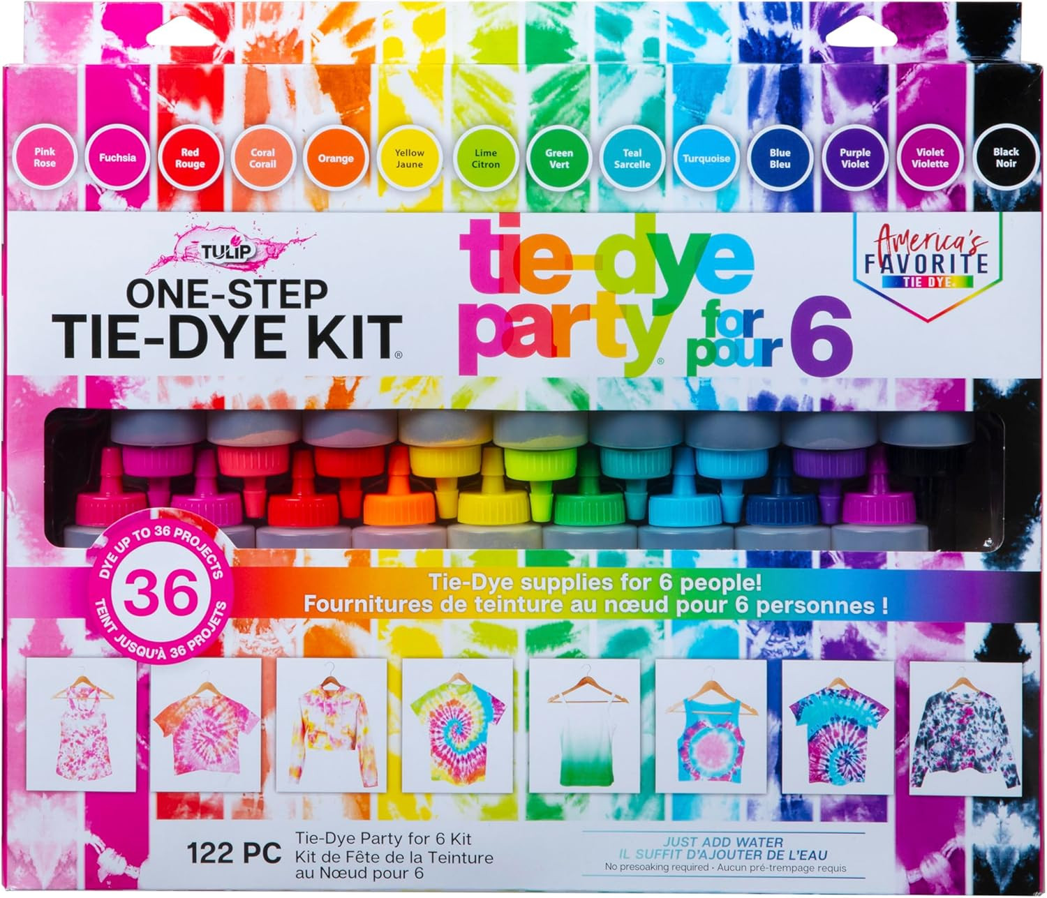 One Step Tie Dye Kit 18 Colors Rainbow Permanent Fabric Dye DIY T Shirt Art