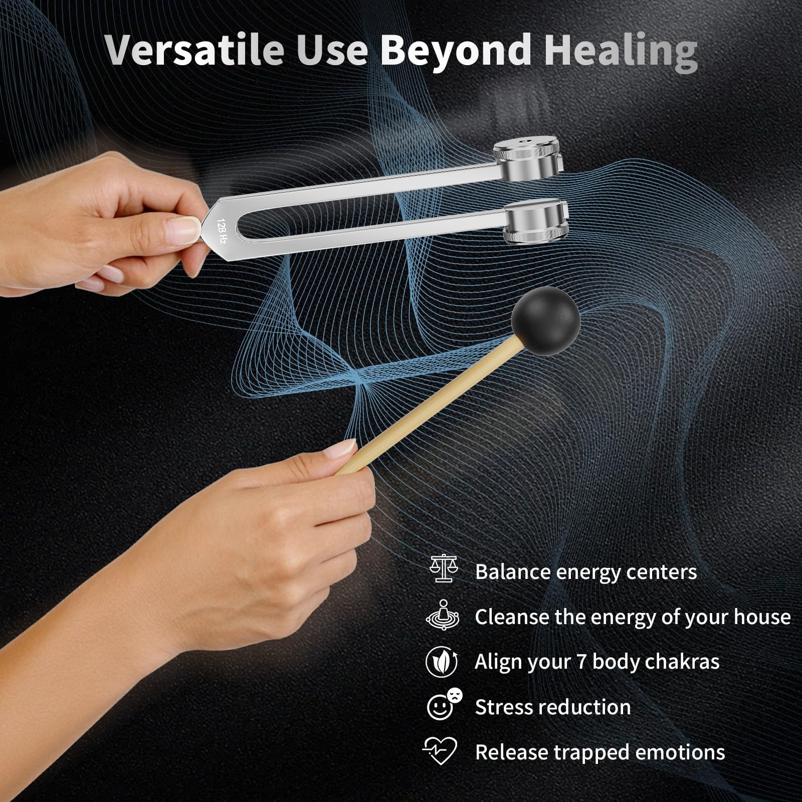 Tuning Forks for Healing Set - 128Hz, 136.1Hz, 256Hz, 384Hz, Weighted & Unwei...