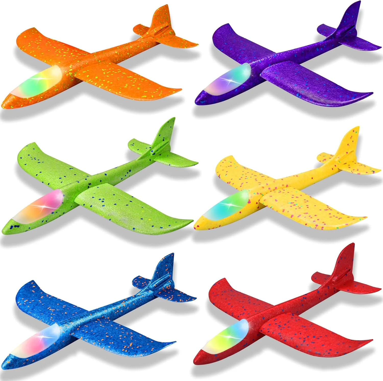 CUKU 6 Pack LED Light Airplane Toys-17.5" Large Throwing Foam Plane-2 Flight Mod