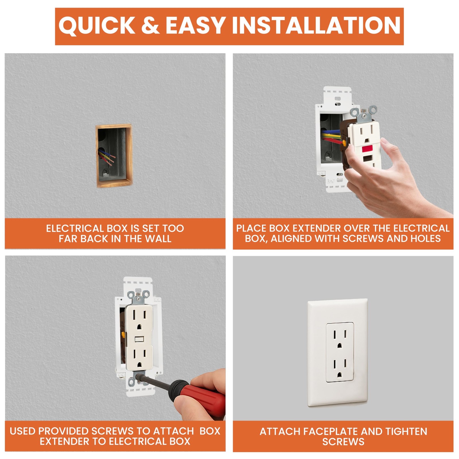BWP 2 Pack Electrical Outlet Box Extender 1 Gang - Electrical Box Extender wi...
