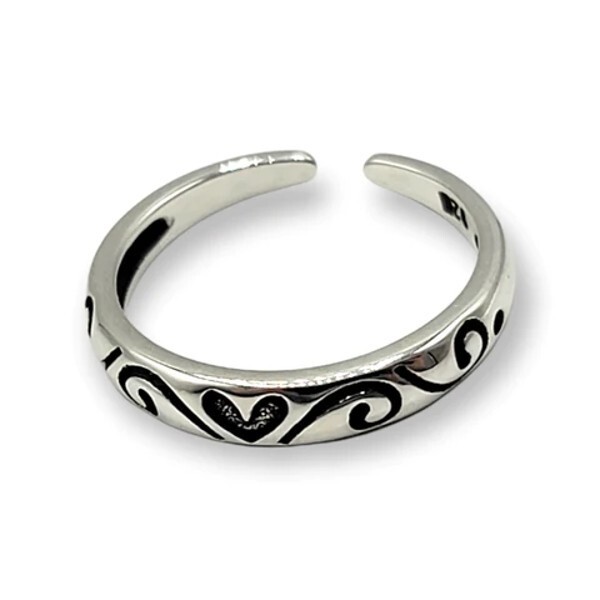 Sterling Silver Ring Stamped .925 Adjustable Black Heart Toe Ring Mid Ring
