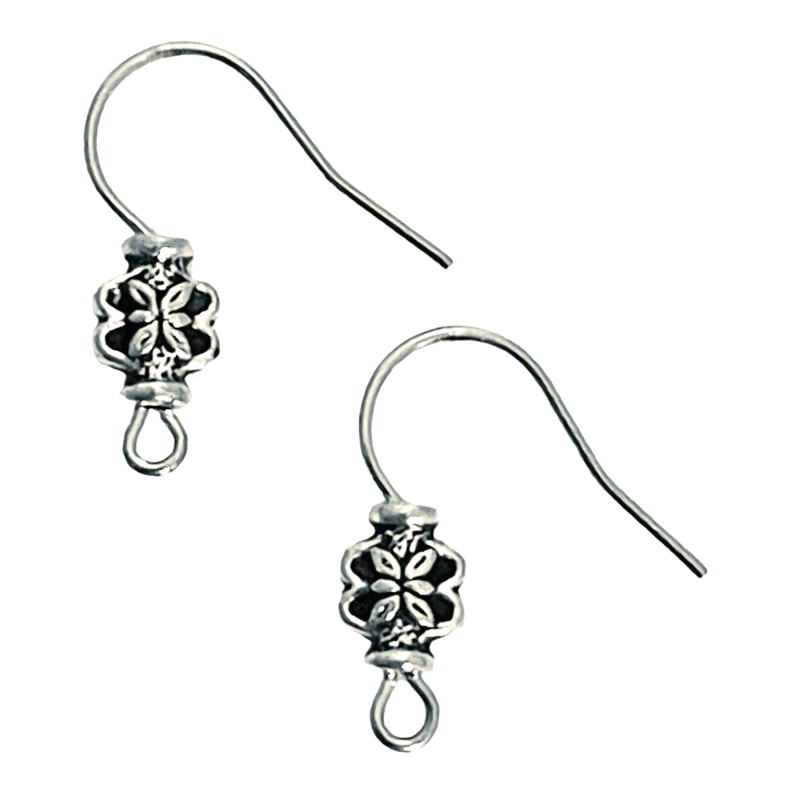 20 pcs Silver Fishhook Flower Embellished Earwires Earring Hooks Bead Findings