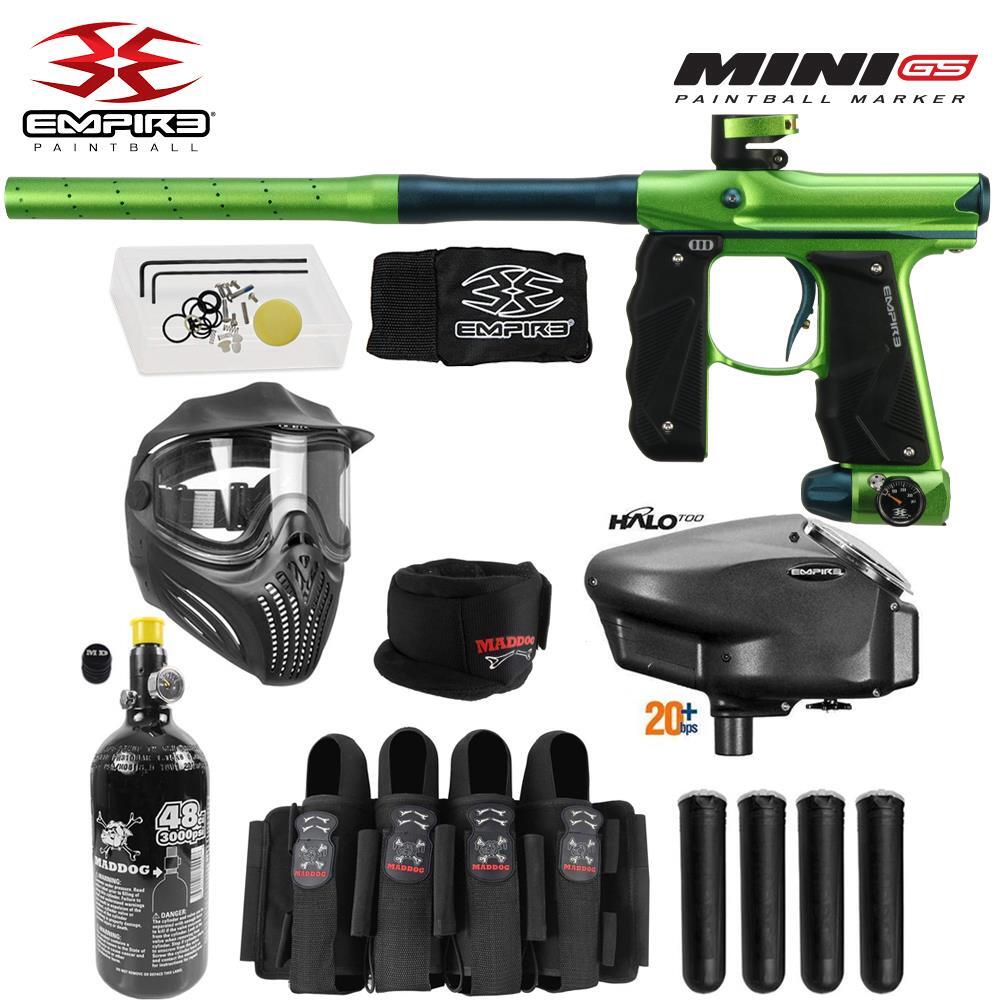 Empire Mini GS Full Auto Anti-Fog HPA Paintball Gun Package Dust Cad Green Blue