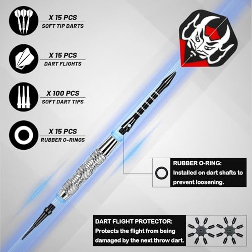 Darts Plastic Tip - 15 Pack Soft Tip Darts Set for Electronic Dartboard - 18
