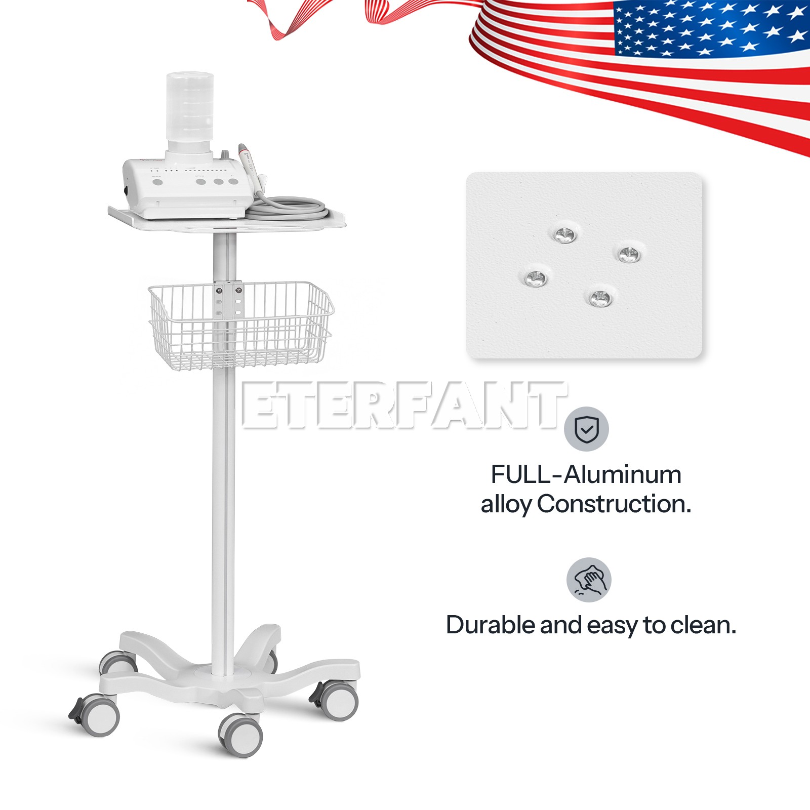 Mobile Rolling Cart Medical Trolley Cart+360°Slient Caster+Basket/Infusion Stand