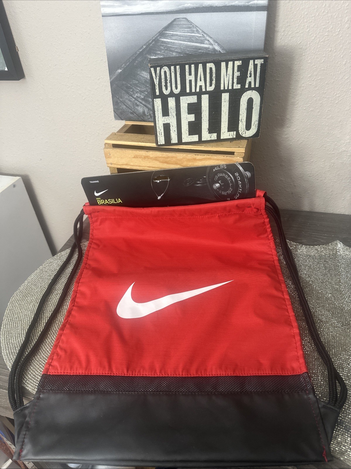 NIKE Just Do It BRASILIA Red Black White Logo Gym Drawstring Bag New With Tags