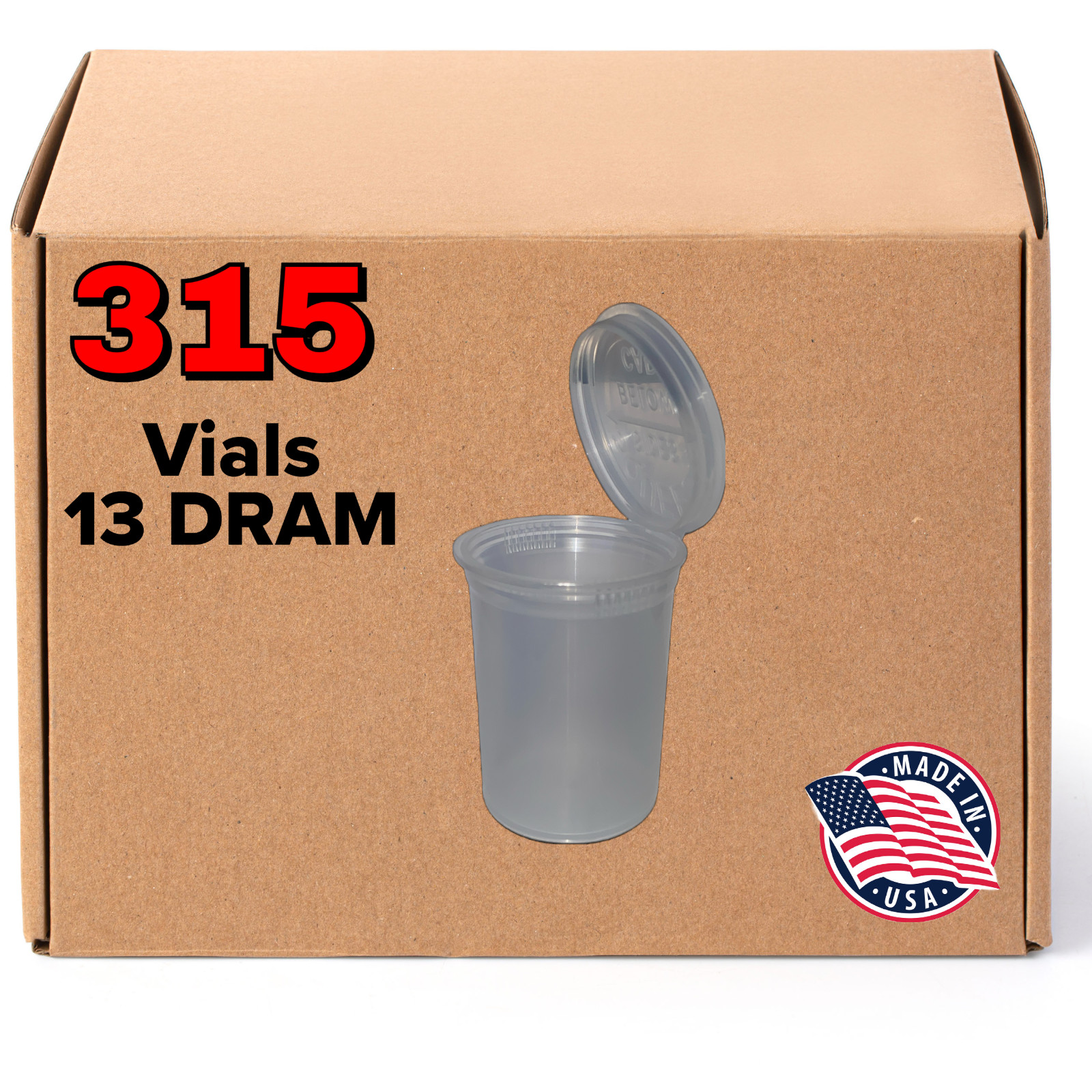 315 Clear Vials - 13 DRAM Pop Top Bottle - Smell Proof Containers - Made in USA