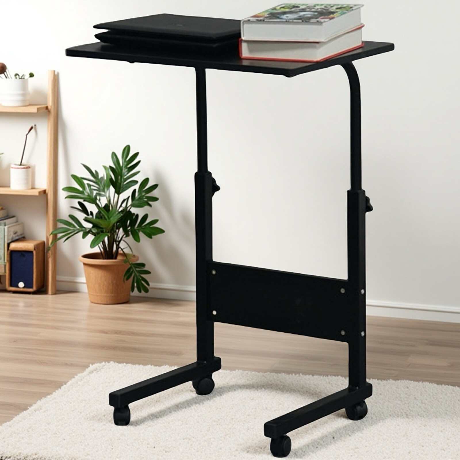 Rolling Laptop Desk - Adjustable Height Black 23.62" Tabletop Portable