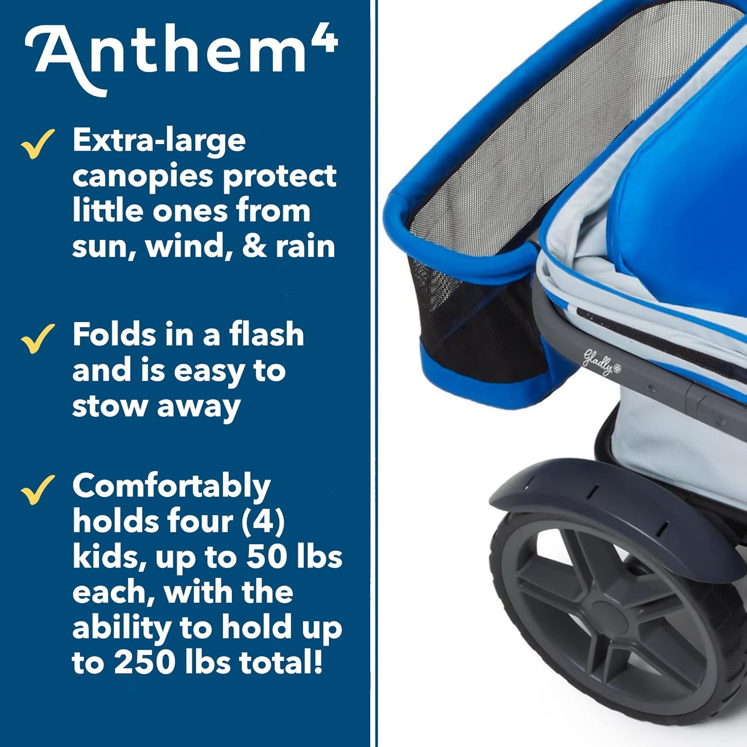 Anthem4 Quad All-Terrain Wagon Stroller with Easy Push and Pull, Removable XL Ca