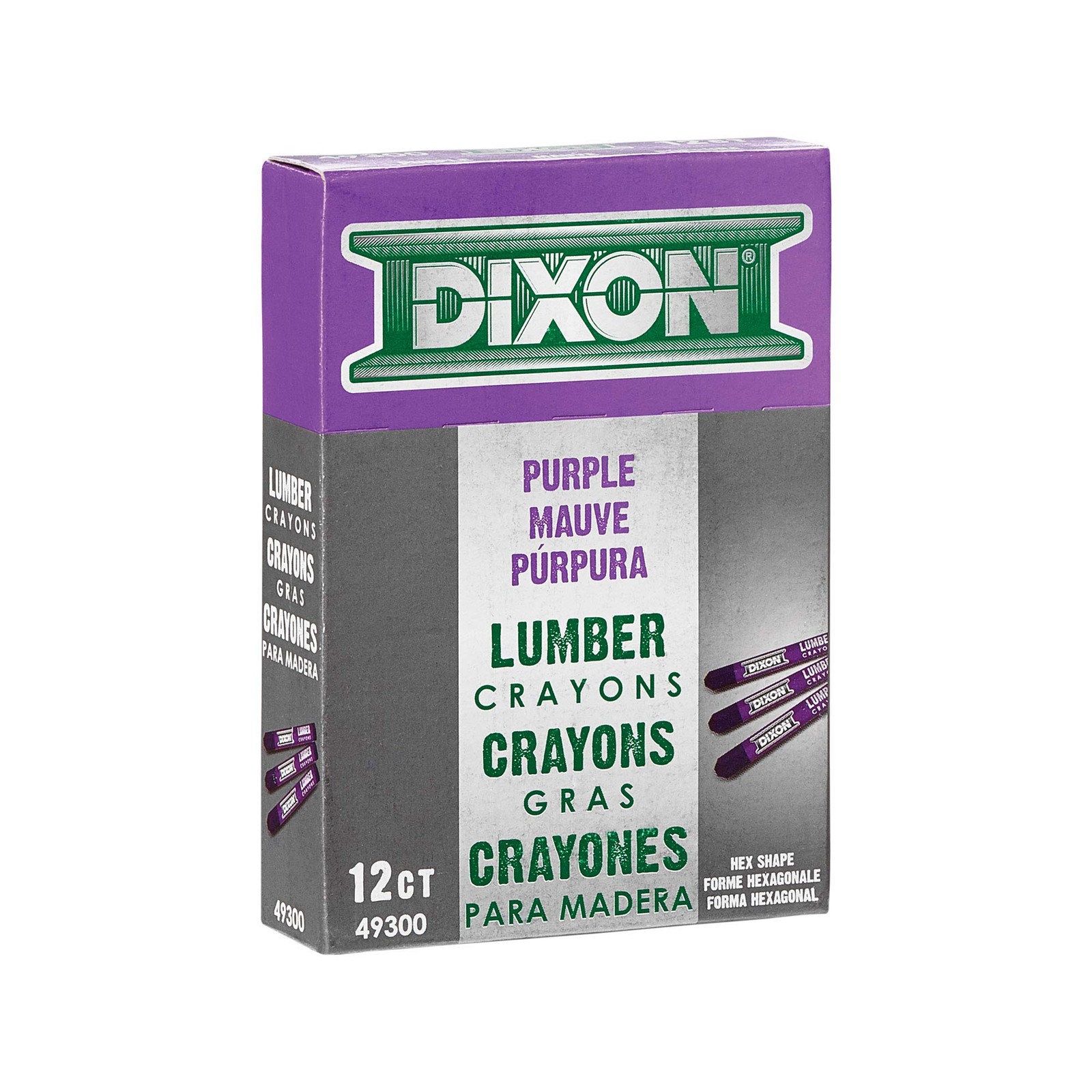 Dixon Lumber Crayons Box of 12 Waterproof Fade Proof 4.5 Inches Hex Shaped