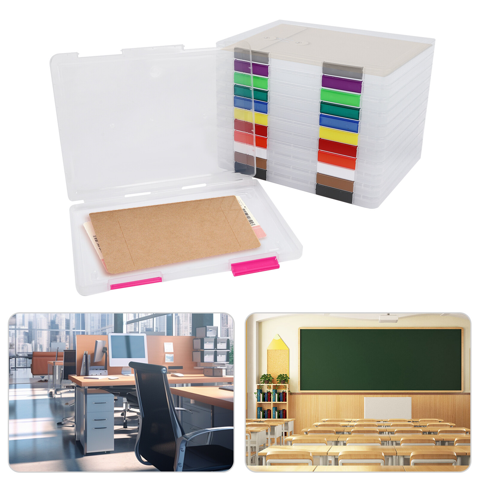12 Pcs A4 Clear File Boxes Paper Storage Box Document File Holder with Buckle