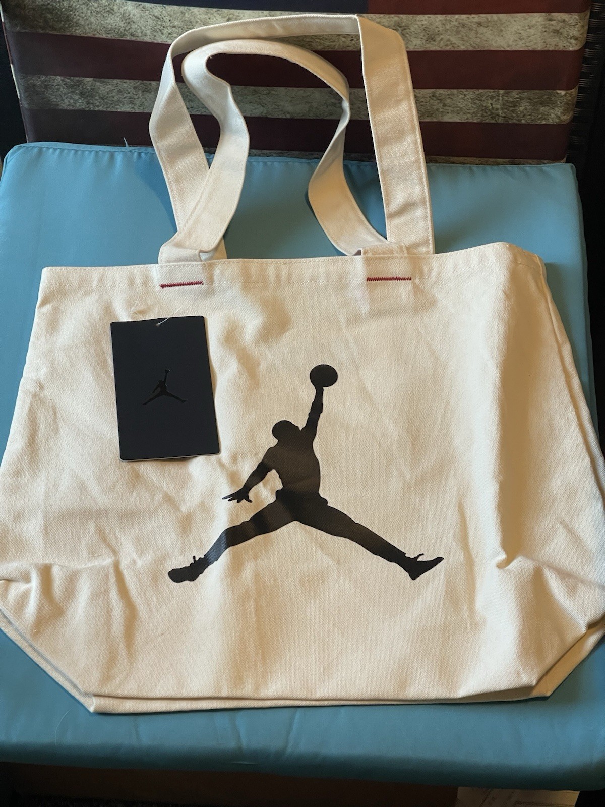 Nike Tote Canvas Air Jordan Jumpman Sports Bag Unisex Natural Canvas Red Stain
