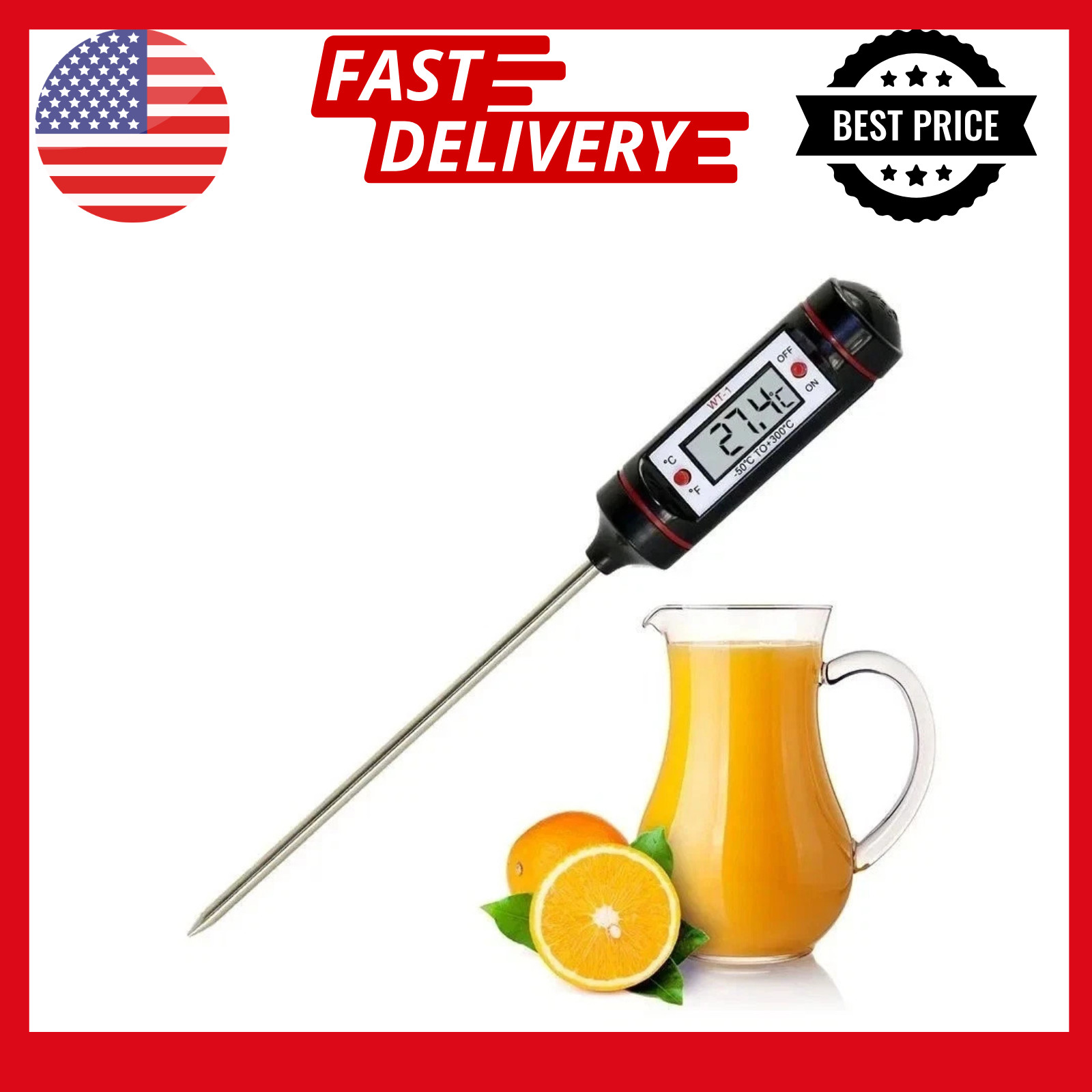 Portable Digital Kitchen Thermometer BBQ Meat Water Oil Cooking Electronic