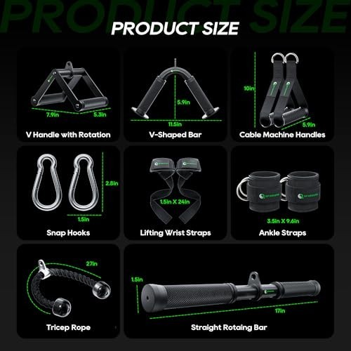 Cable Machine Attachment Set Lat Pulldown Tricep Rope Ankle Straps Wrist Wraps