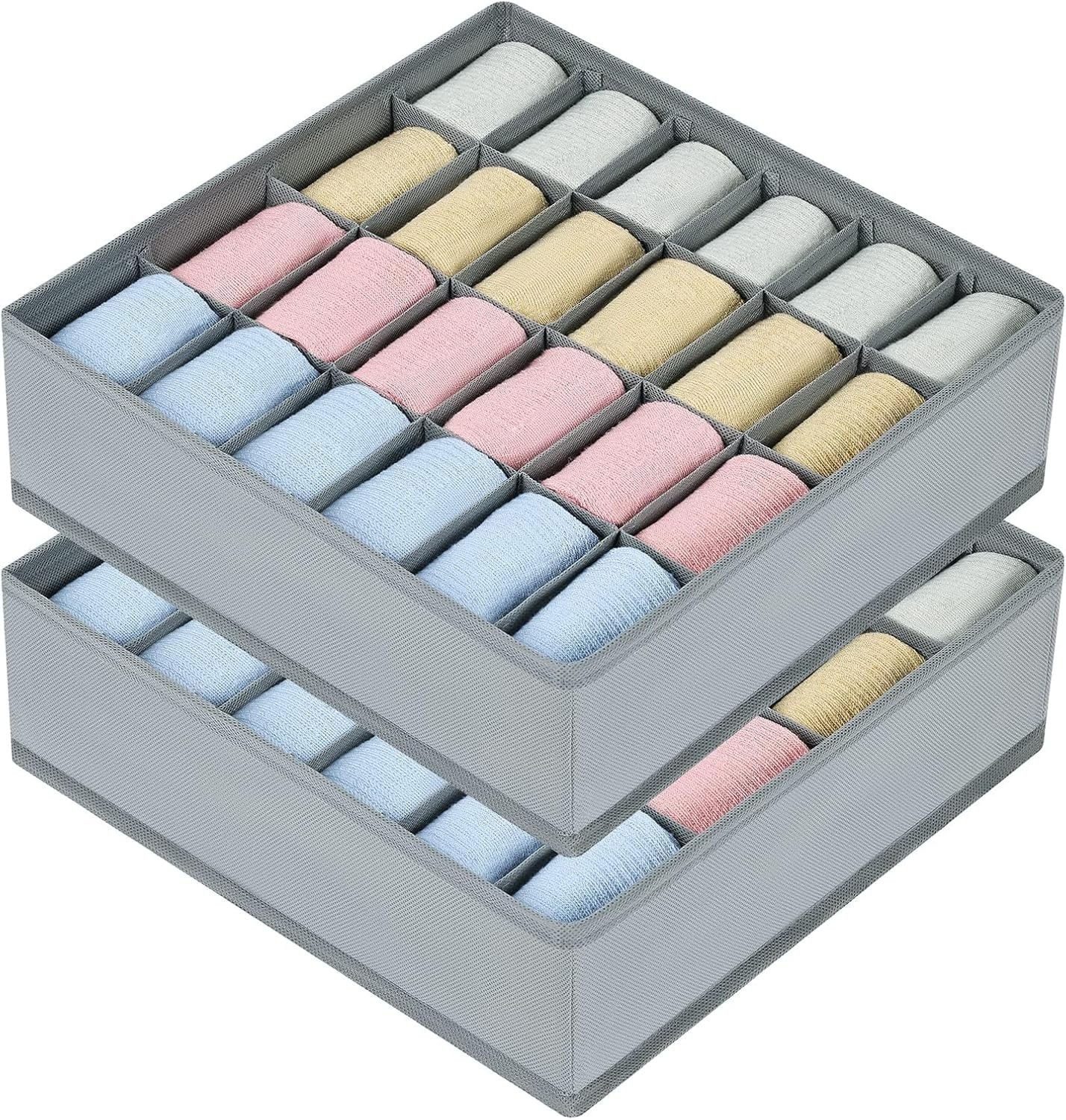 2 Pack 24 Cell Sock Drawer Organizer Divider Underwear Closet Organizers