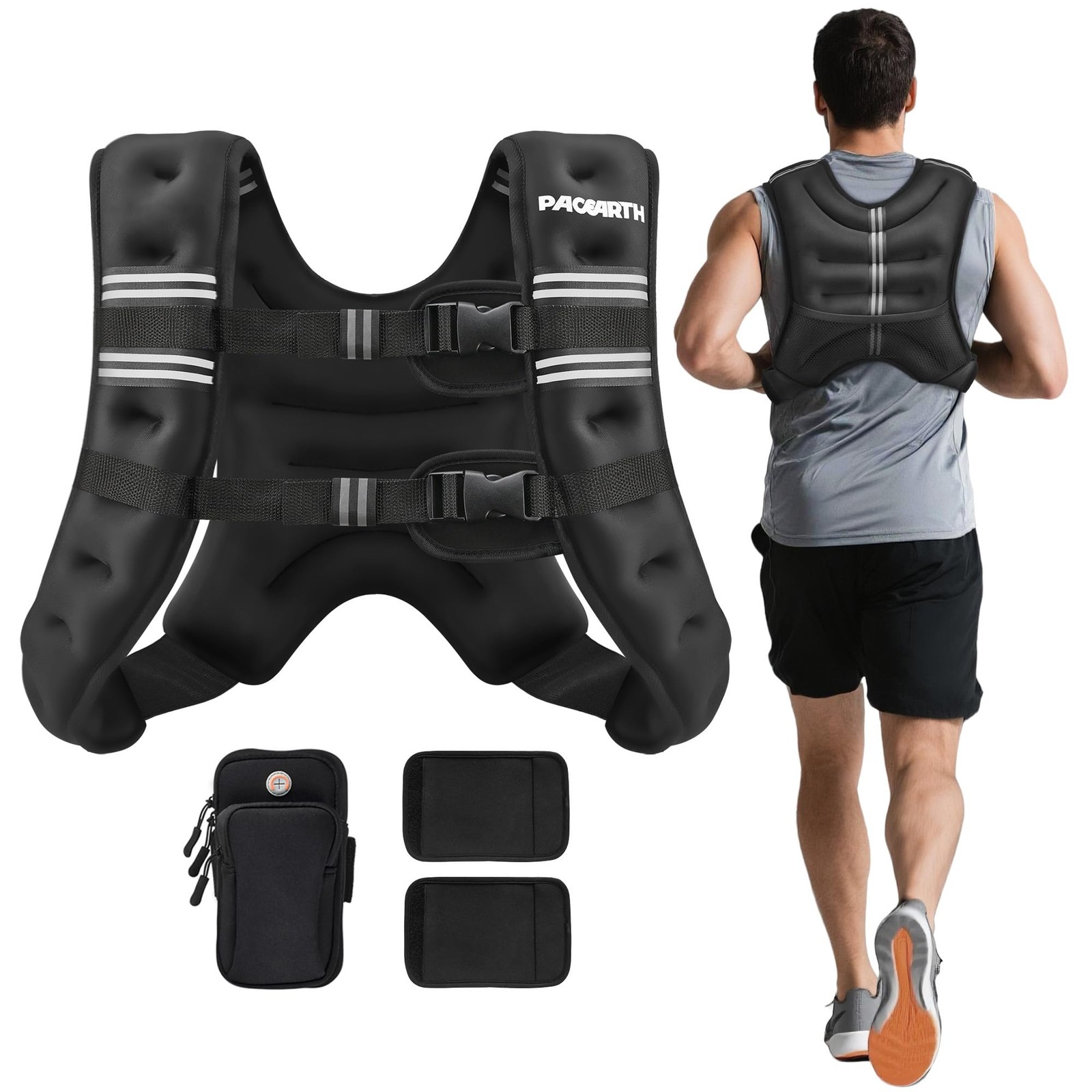 PACEARTH Weighted Vest,6lb/8lb/10lb/12lb/16lb/20lb/25lb/30lb 20 LB, Black