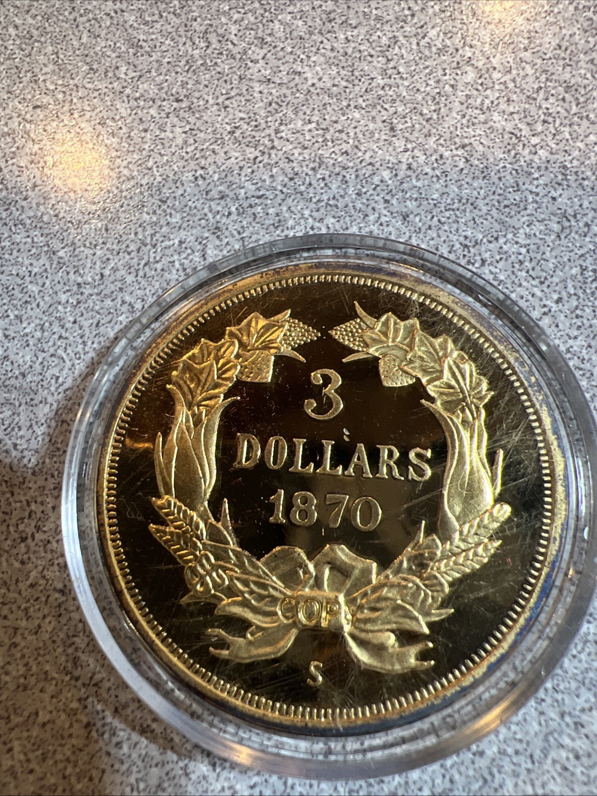 1870, $3.00 Gold Plated Coin