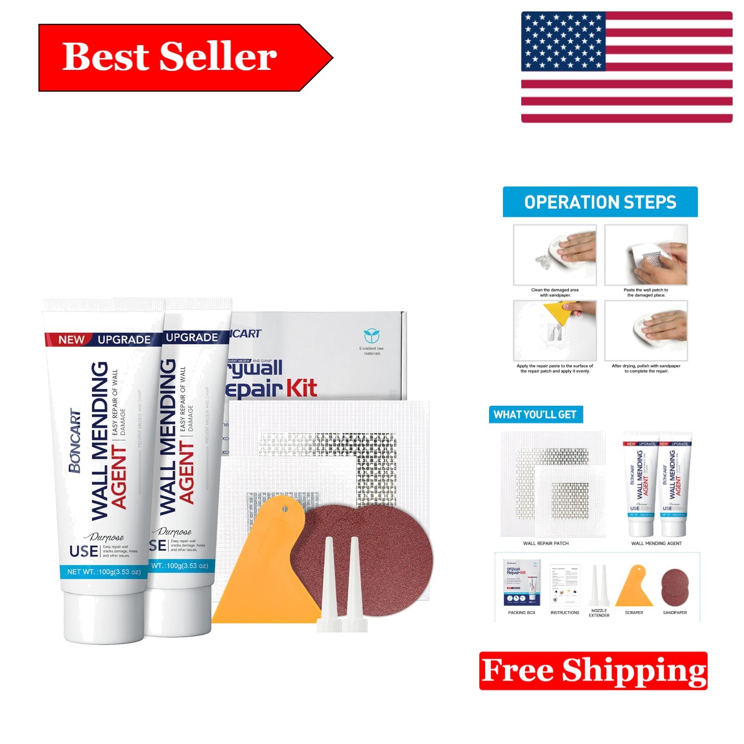 Professional 2-Pack Wall Repair Kit for Cracks, Holes & Damage