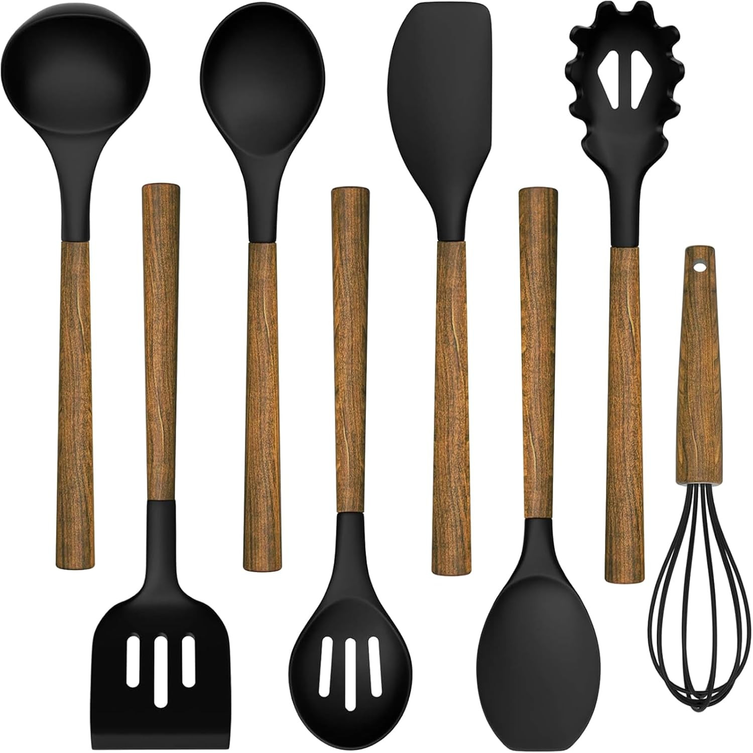 Silicone Cooking Utensil Set,  8-Piece Kitchen Utensils Set with Natural Acacia