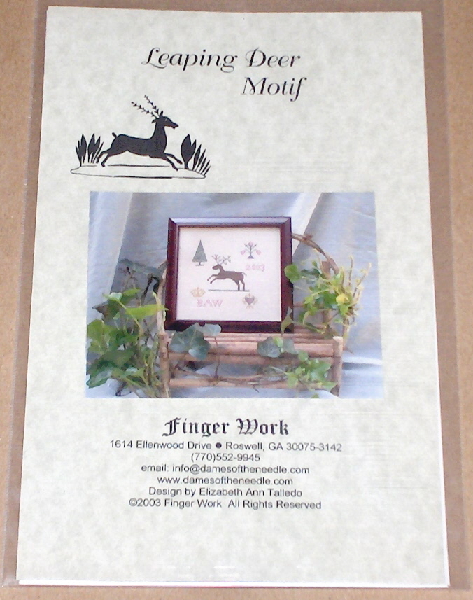 Finger Work / Elizabeth Talledo "Leaping Deer Motif" Cross Stitch Pattern NIP