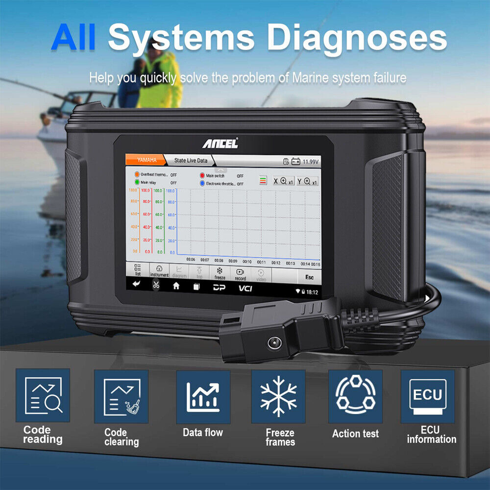 ANCEL MR500 For Yamaha Marine Diagnostic Tool Hours Live Data Fault Code Erase