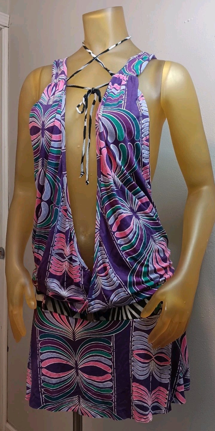 Exotic Dancewear SEXXY BRAZIL Mini Dress W/thong,belt Multicolor *Rare Find