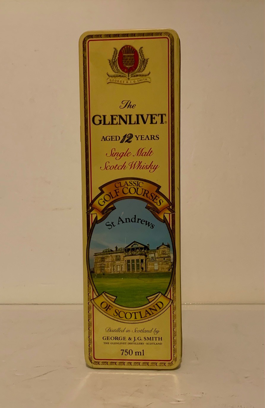 Glenlivet Scotch Whiskey St. Andrews Scotland Golf Themed Tin 12" x 3.5" x 3.5"
