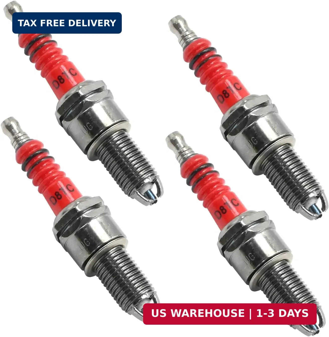 4 Pack D8TC 3 Electrode Spark Plug Replacement for CG 125cc 150cc 200cc 250cc CF