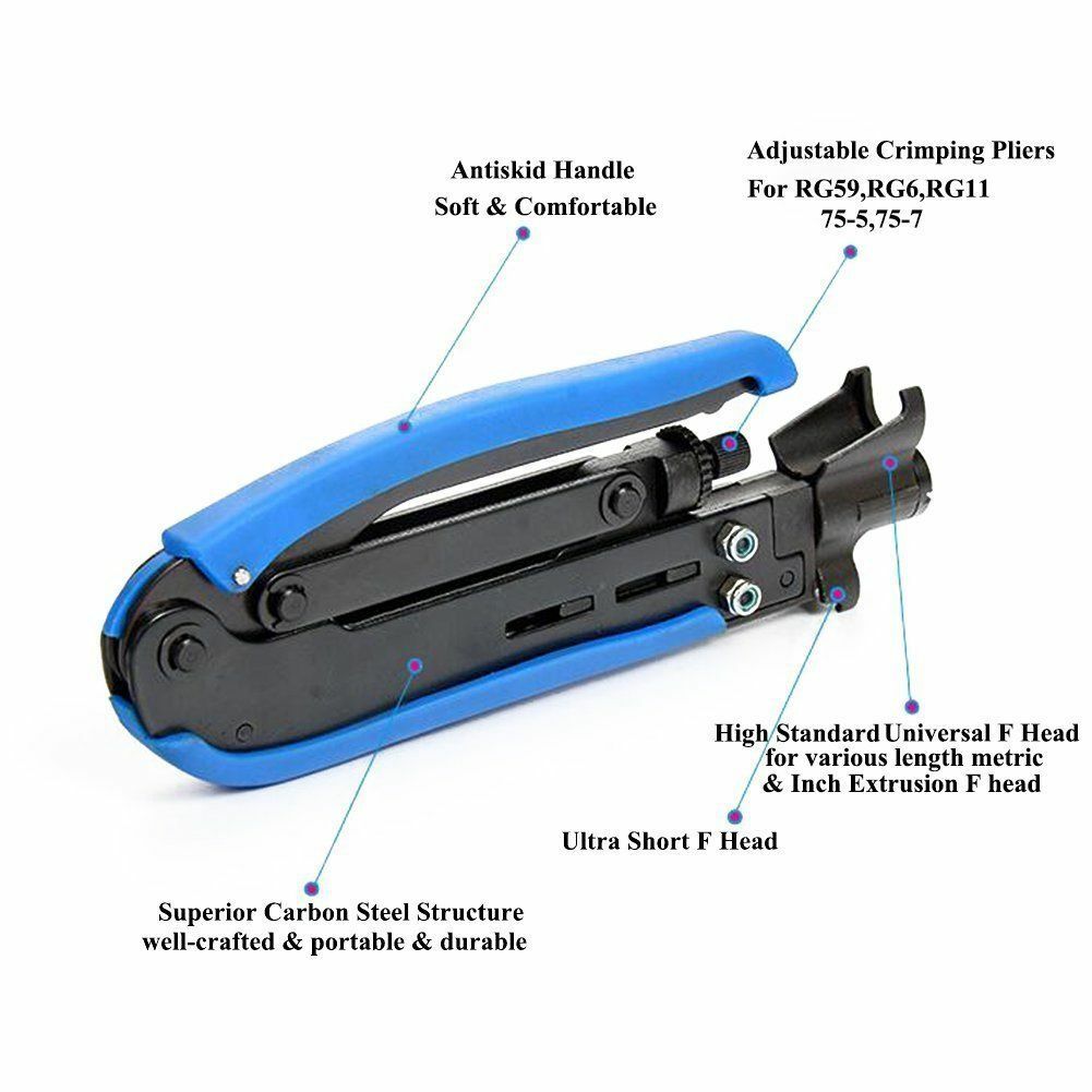 RG6 Coaxial Cable Stripper Crimper Tools Kit(20 Compression 10 Barrel Connector)