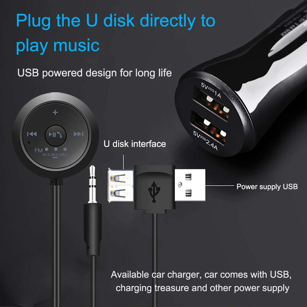 Wireless Bluetooth Receiver FM Transmitter Adapter USB AUX Plug For Car Audio